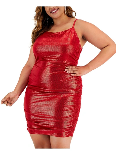 Shop City Studio Plus Womens Ruched Metallic Cocktail And Party Dress In Red