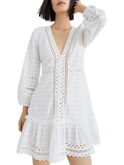 Shop Veronica Beard Daeja Womens Embroidered Plunge Shift Dress In White