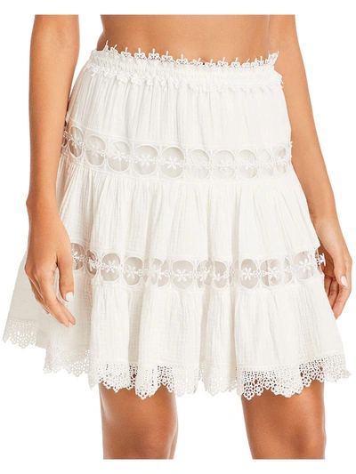 Shop Surf Gypsy Womens Seersucker Crochet Trim A-line Skirt In White