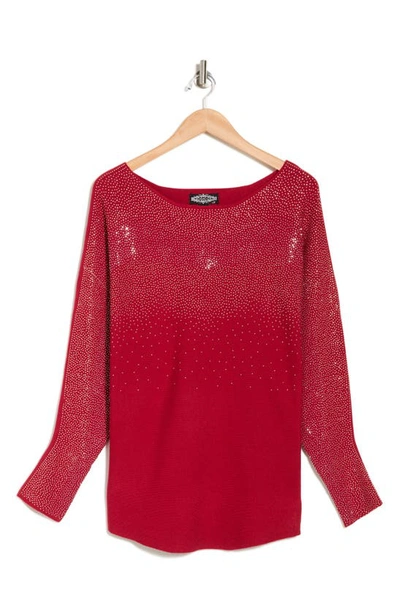 Shop Rain And Rose Embellished Long Sleeve Jersey Sweater In Red