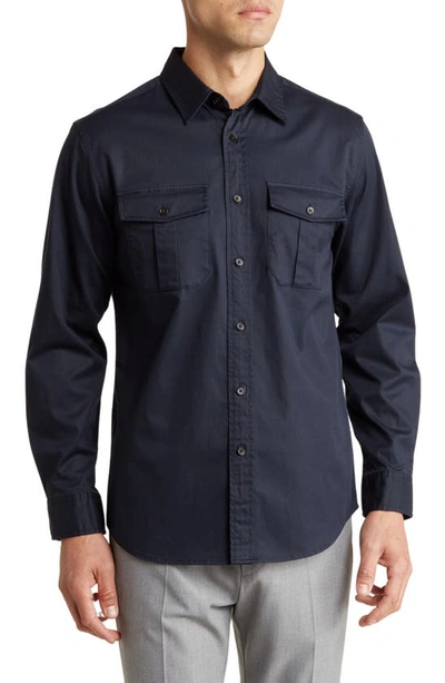 Shop Theory Irving Twill Military Overshirt In Baltic