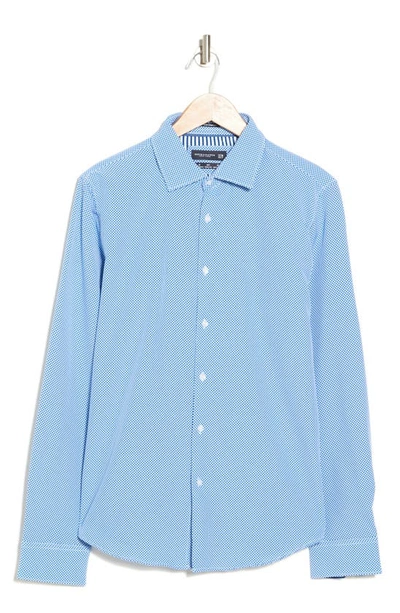 Shop Denim And Flower Geo Print Stretch Button-up Shirt In Blue