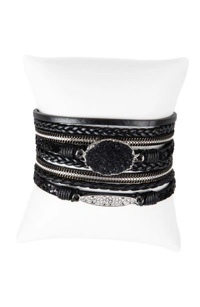 Shop Saachi Sparkling Druzy Leather Bracelet In Black