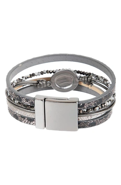 Saachi Leather Bracelet In Grey