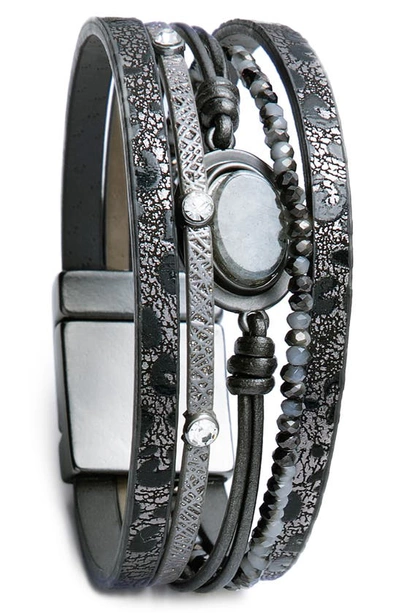 Saachi Leather Bracelet In Grey