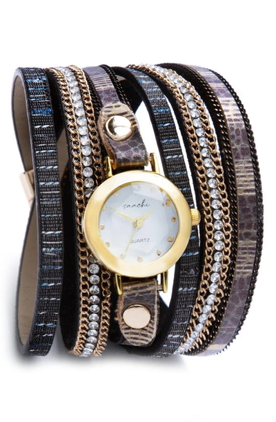 Shop Saachi Leather Strap Bracelet Watch In Black
