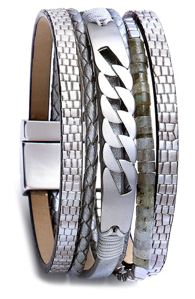 Shop Saachi Chain Leather Bracelet In Grey