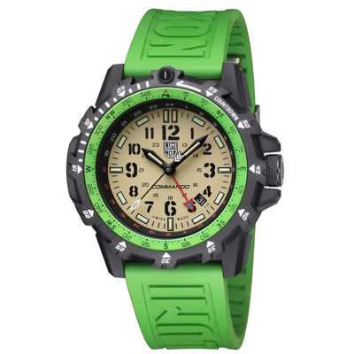 Pre-owned Luminox Men's 46mm Commando Raider Gmt Beige Dial Sapphire Crystal Watch Xl.3337