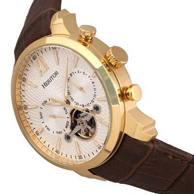 Pre-owned Heritor Automatic Arthur Semi-skeleton Watch W/ Day/date - Gold/silver
