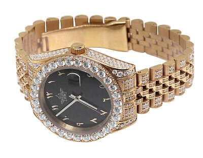 Pre-owned Hip Hop Rose Stainless Steel Ii Style 41mm Automatic Simulated Diamond Watch