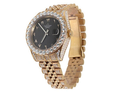 Pre-owned Hip Hop Rose Stainless Steel Ii Style 41mm Automatic Simulated Diamond Watch