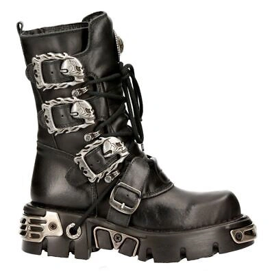 Pre-owned New Rock Rock 391 S1 Reactor Boots Goth Metallic All Sizes Unisex Black Calf Length
