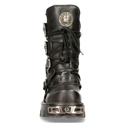 Pre-owned New Rock Rock 391 S1 Reactor Boots Goth Metallic All Sizes Unisex Black Calf Length