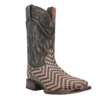 Pre-owned Dan Post Men's Keaton Bone & Black Broad Square Toe Western Boots Dp4927 In Brown