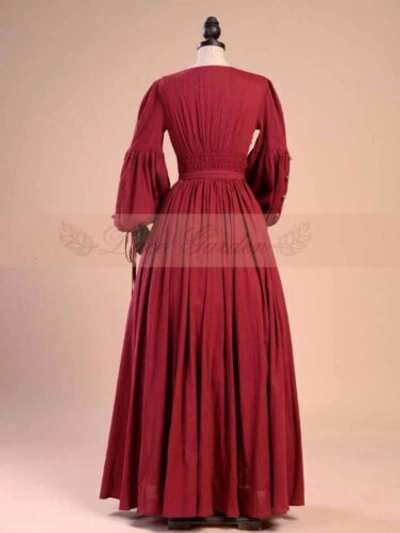 Pre-owned Handmade Custom Made To Order Balloon Sleeve A-line High Waist Gown Dress Plus 1x-10x L68 In Red