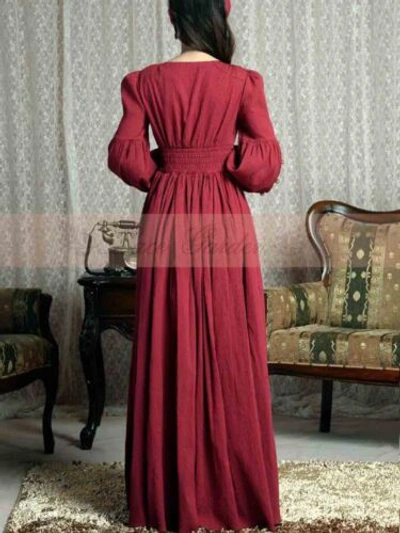Pre-owned Handmade Custom Made To Order Balloon Sleeve A-line High Waist Gown Dress Plus 1x-10x L68 In Red