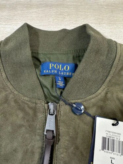 Pre-owned Polo Ralph Lauren Mens Jacket Olive Green L Suede Bomber $898
