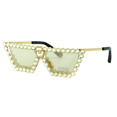 Pre-owned Philipp Plein Authentic  Sunglasses Spp030s 300x Pale Gold Frame Gold Lens 57mm