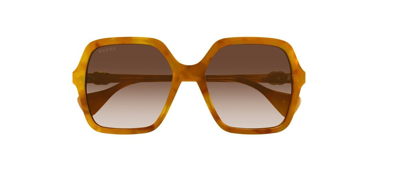 Pre-owned Gucci Gg1072s 003 Havana/gradient Brown Square Women's Sunglasses