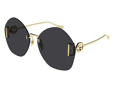 Pre-owned Gucci Gg1203s-002-65 Gold Sunglasses In Gray