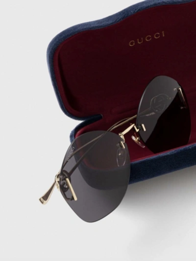 Pre-owned Gucci Gg1203s-002-65 Gold Sunglasses In Gray