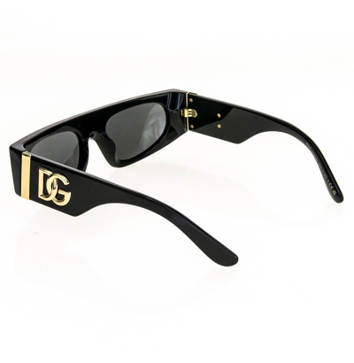 Pre-owned Dolce & Gabbana Crossed 4411 Black Geometric Logo Narrow Sunglass Dg4411 Unisex In Gray