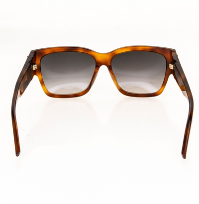 Pre-owned Saint Laurent M21 Ysl Logo Slm21f 003 Brown Havana Bold Rectangular Sunglasses In Gray