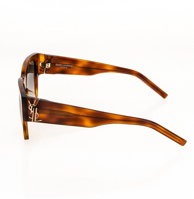 Pre-owned Saint Laurent M21 Ysl Logo Slm21f 003 Brown Havana Bold Rectangular Sunglasses In Gray