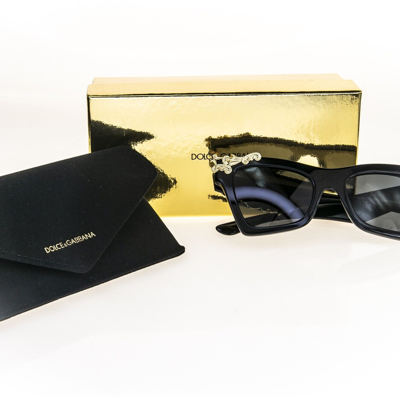 Pre-owned Dolce & Gabbana Crossed Logo 4434 Black Baroque Sunglass Perry Fashion Dg4434 In Gray