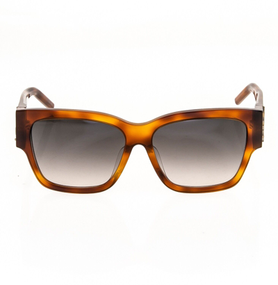 Pre-owned Saint Laurent M21 Ysl Logo Slm21f 003 Brown Havana Bold Rectangular Sunglasses In Gray