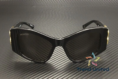 Pre-owned Balenciaga Bb0287s 001 Cat Eye Acetate Black Grey 55 Mm Women's Sunglasses In Gray