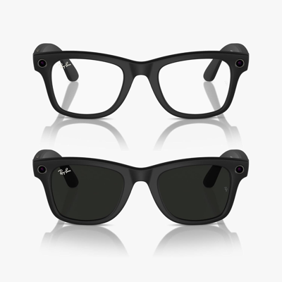 Pre-owned Ray Ban Ray-ban Meta Wayfarer Smart Glasses L Matte Black Clear To G15 Green Transitions