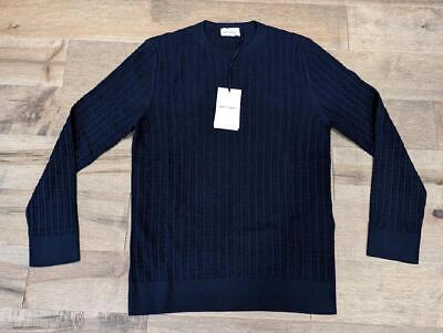 FERRAGAMO Pre-owned $1450 Mens Salvatore  Gancini Jacquard Wool Blend Sweater Navy Xl In Blue