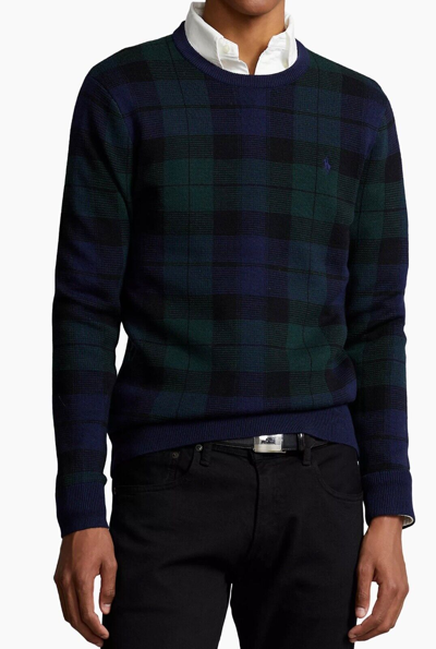 Pre-owned Polo Ralph Lauren Blackwatch Plaid Merino Wool Knit Pullover Sweater In Multicolor