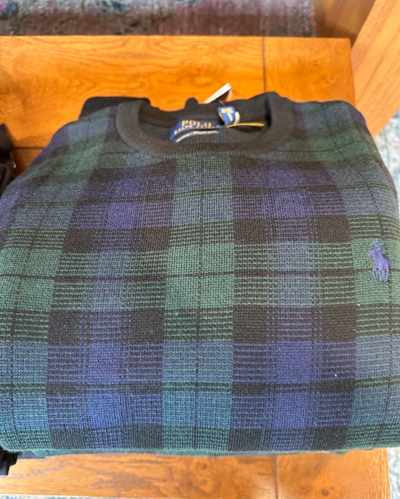Pre-owned Polo Ralph Lauren Blackwatch Plaid Merino Wool Knit Pullover Sweater In Multicolor