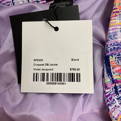 Pre-owned Smythe Cropped Db Jacket Women's Size 4 Violet Jacquard In Purple