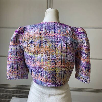 Pre-owned Smythe Cropped Db Jacket Women's Size 4 Violet Jacquard In Purple