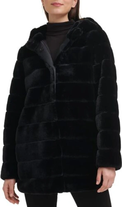 Pre-owned Kenneth Cole Women's Classic Mink Style Faux Fur Coat In Black