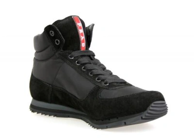 Pre-owned Prada Auth Luxury  High-top Sneakers Shoes 4t2782 Black Leather