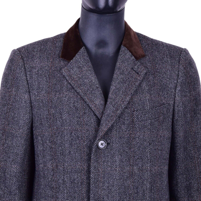 Pre-owned Dolce & Gabbana Virgin Wool Houndstooth Coat With Velvet Collar Brown Gray 07012