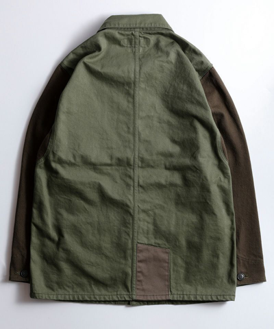 Pre-owned Fdmtl Boro Patchwork Coverall Jacket Rinse Khaki Brown Green Blue Fa22-jk13b-kha