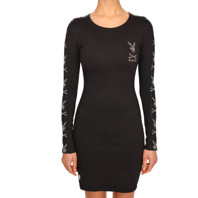 Pre-owned Philipp Plein X Playboy Short Bunny Dress With Crystals And Logo Black 08483