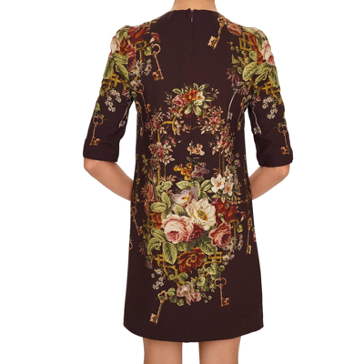Pre-owned Dolce & Gabbana Keys And Roses Printed Viscose Dress Bordeaux Red Xs 07135