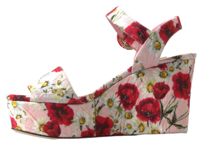 Pre-owned Dolce & Gabbana Shoes Sandals Wedges Floral Ankle Strap Eu37 / Us6.5 Rrp $900 In Multicolor