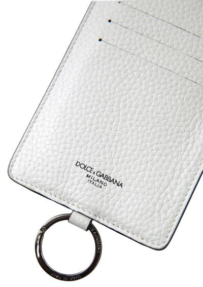 Pre-owned Dolce & Gabbana Wallet White Leather Lanyard Logo Card Holder Men 480usd