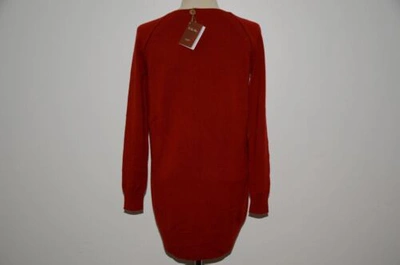 Pre-owned Loro Piana Suede Leather Trim 100% Cashmere Long Dress Turtleneck Sweater In Red