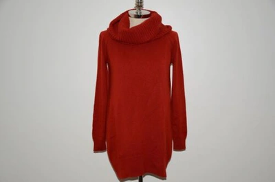 Pre-owned Loro Piana Suede Leather Trim 100% Cashmere Long Dress Turtleneck Sweater In Red