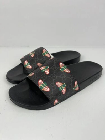 Pre-owned Gucci Authentic  Gg Supreme H2o Bees Slide Mens 10 10.5 Us 681867 In Black/multi-color