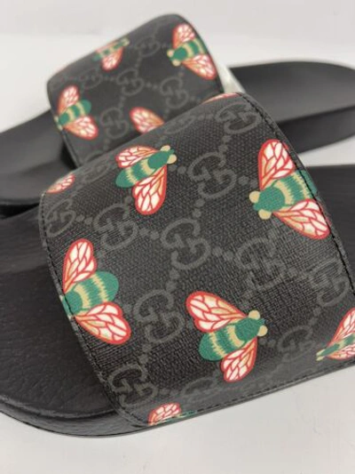 Pre-owned Gucci Authentic  Gg Supreme H2o Bees Slide Mens 10 10.5 Us 681867 In Black/multi-color