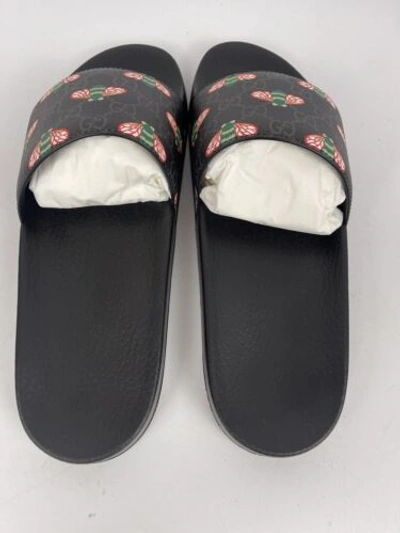 Pre-owned Gucci Authentic  Gg Supreme H2o Bees Slide Mens 10 10.5 Us 681867 In Black/multi-color